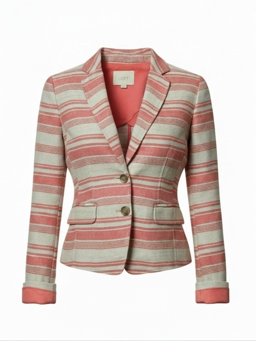 Loft Linen Blend Striped Two Button Front Casual Womens Blazer Size 2